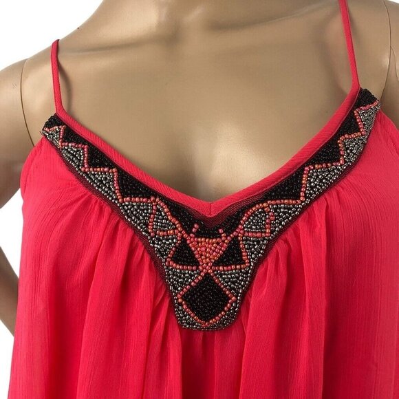 EXPRESS Embellished Beaded Mini Shift Dress Hot Pink Sleeveless A-Line V-Neck XS - Picture 3 of 6